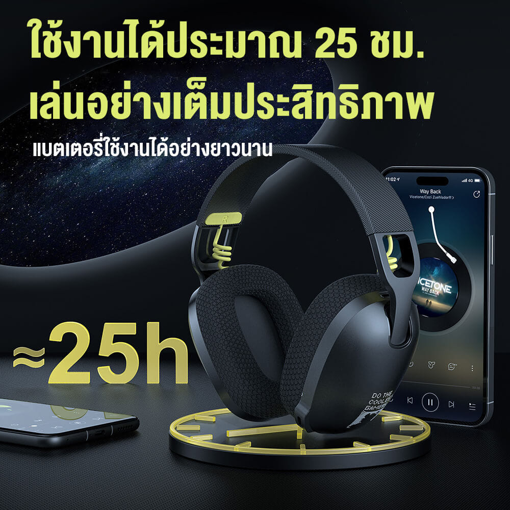 หูฟังเกมมิ่งไร้สาย ONIKUMA KUMA หูฟังระดับ E-SPORTS เชื่อมต่อได้ 3 โหมด - สีดำ_6
